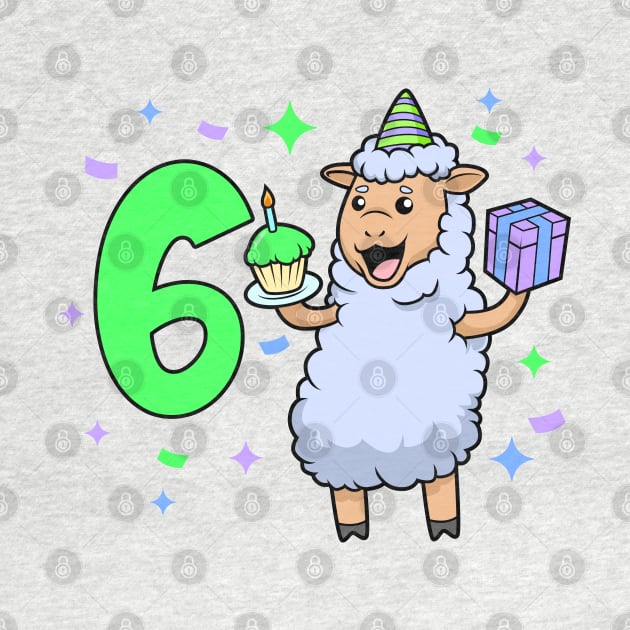 I am 6 with sheep - girl birthday 6 years old by Modern Medieval Design